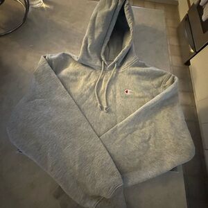 Champion Cropped Gray Crewneck Hoodie with Small Chest Logo